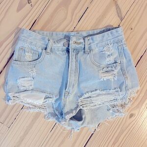 light wash ripped jean shorts